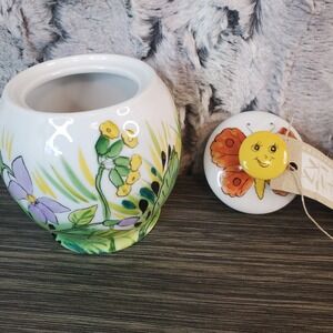 Handpainted Ceramic Jar With‎ Butterfly Lid Hand Painted Flowers, Floral Scene